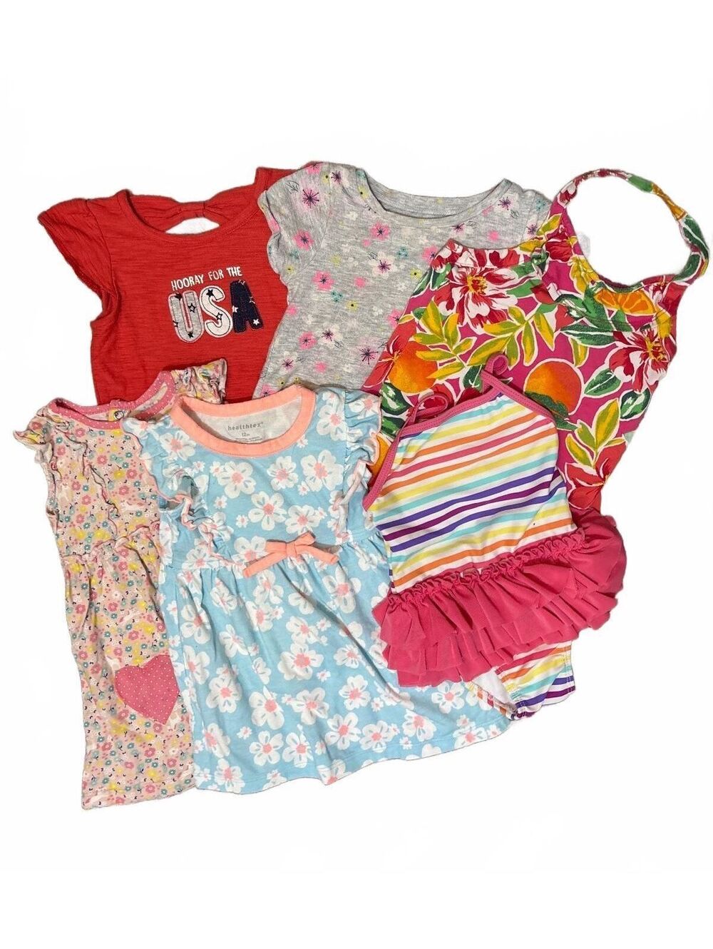 Baby Girls Size 12 Months Summer Clothes Lot 7pc Dress Swimsuit Romper USA Tops